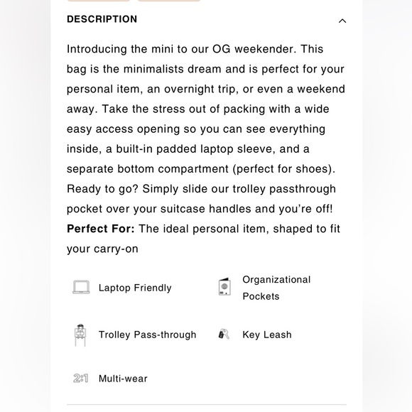 NWT BEIS Mini Weekender in Beige - Picture 7 of 7